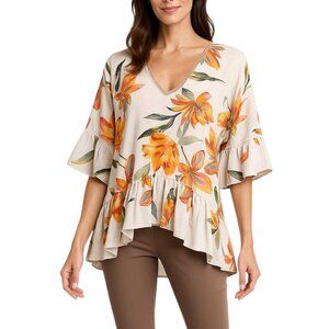 Ruffle Raw Edge Floral Tunic Top